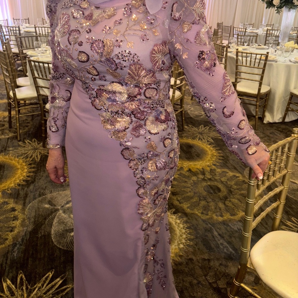 Elegant Purple Embellished Evening Gown